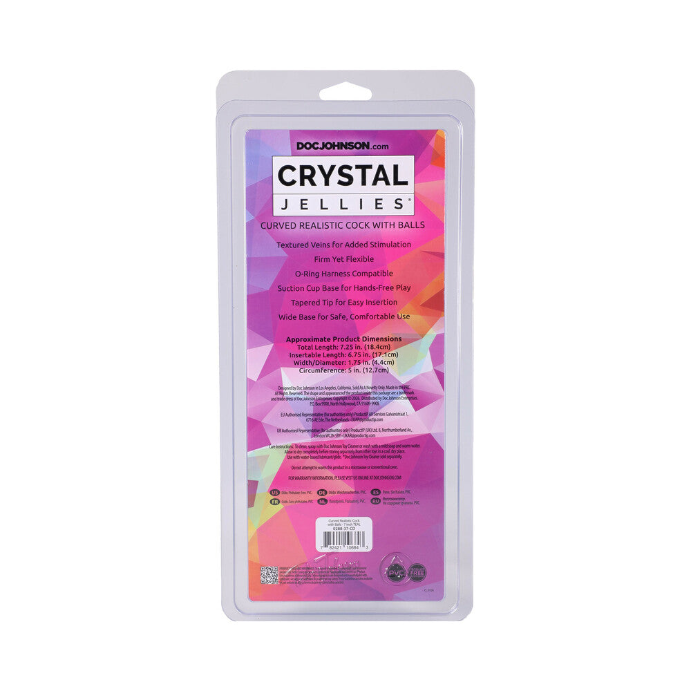 DOC JOHNSON - CRYSTAL JELLIES PILA CURVADA REALISTA COM BOLAS 7 POL. VERDE-AZULADO