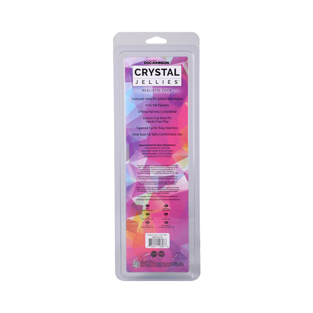 DOC JOHNSON - CRYSTAL JELLIES REALISTIC DILDO 9 IN. TEAL