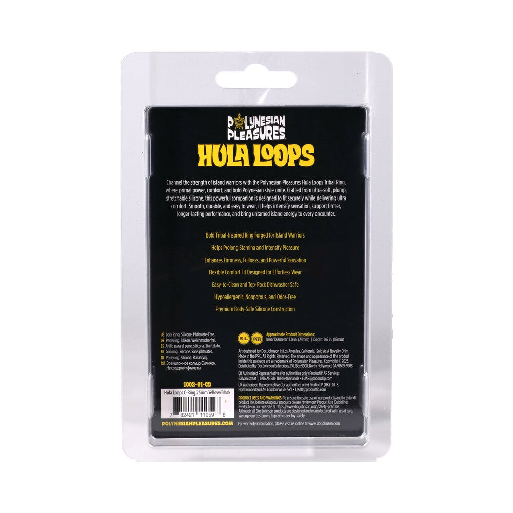 DOC JOHNSON - POLYNESIAN PLEASURES HULA LOOPS ANEL PENIAN DE SILICONE TRIBAL 25MM AMARELO/PRETO