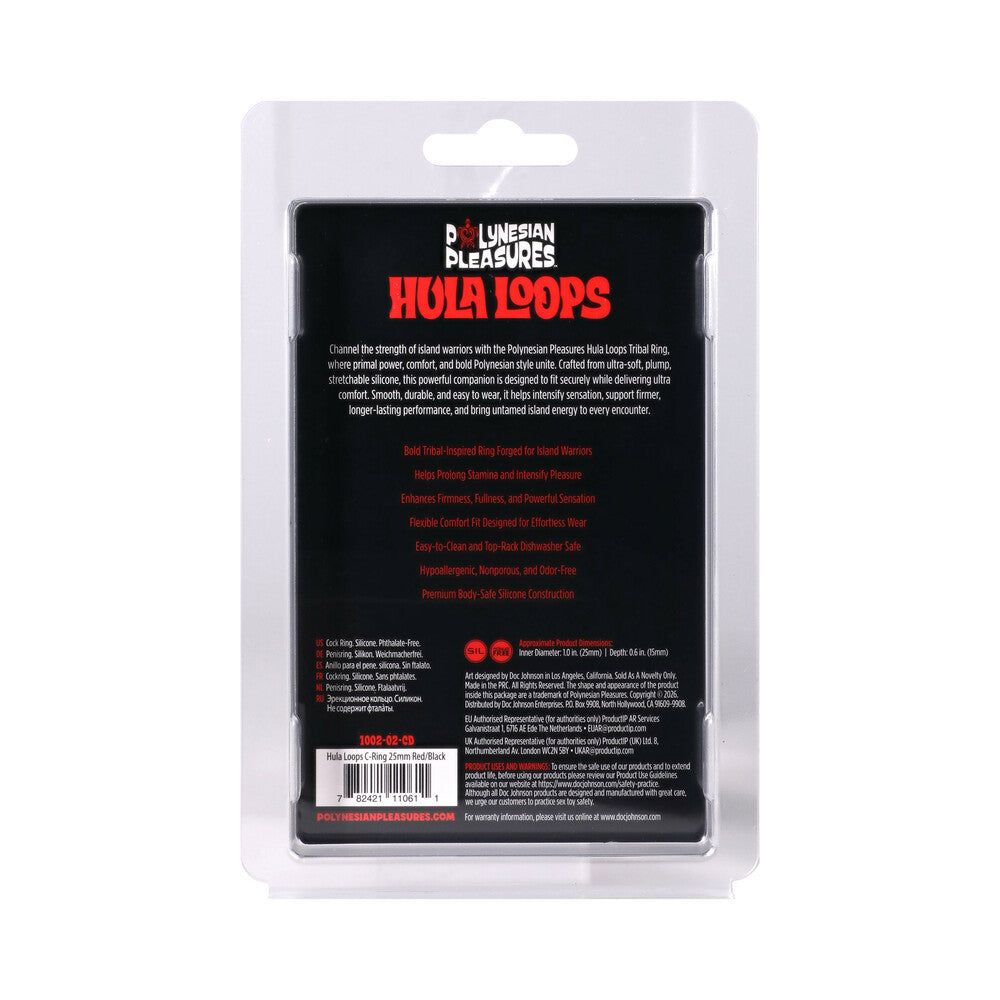 DOC JOHNSON - POLYNESIAN PLEASURES HULA LOOPS ANEL PENIAN TRIBAL EM SILICONE 25MM VERMELHO/PRETO