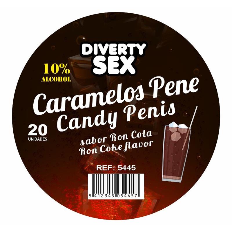 DIVERTY SEX - 20 CARAMELOS FORMA DE PENE SABOR RON COLA