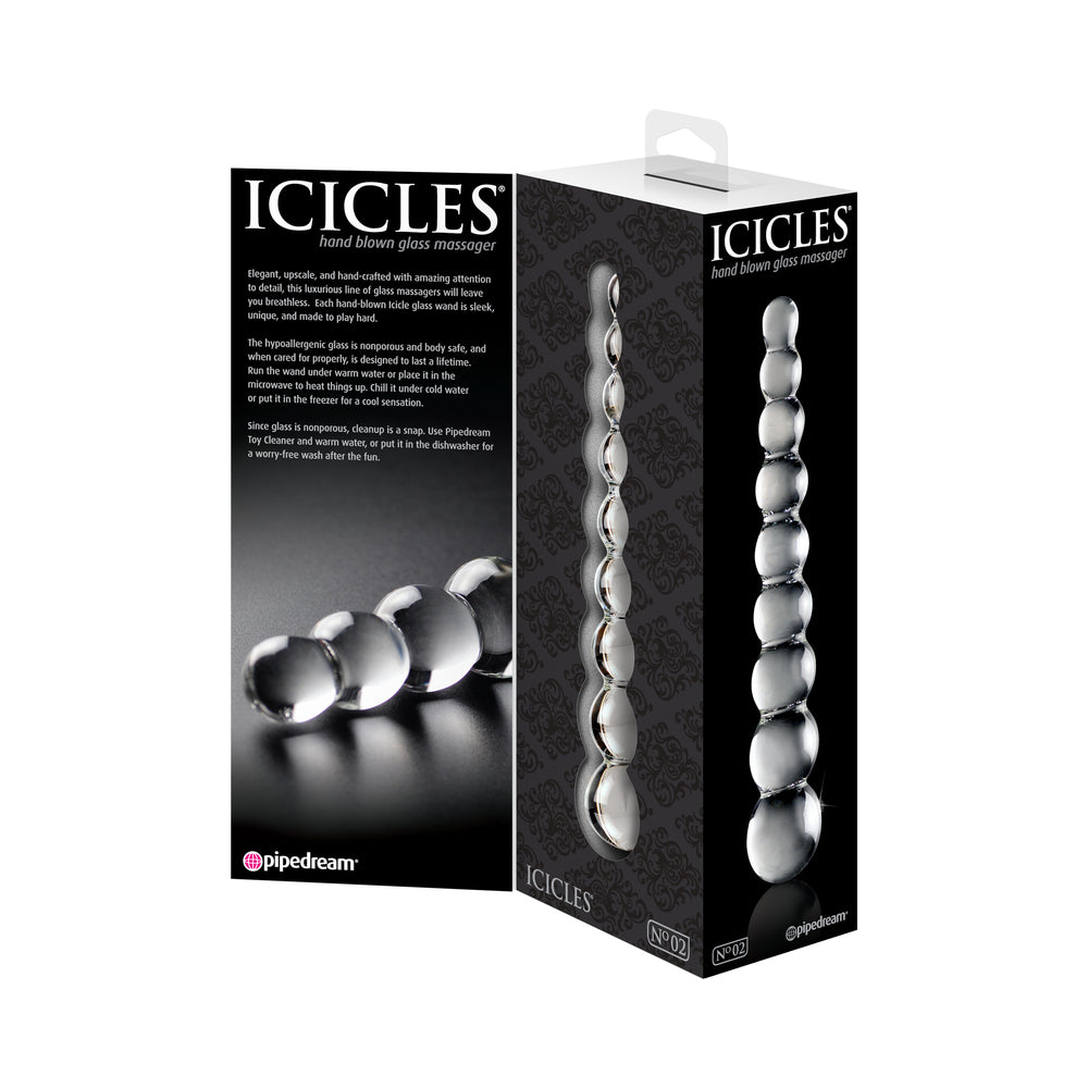PIPEDREAM - ICICLES N.º 2 DILDO DE VIDRO COM ESFERAS 21,5 CM TRANSPARENTE