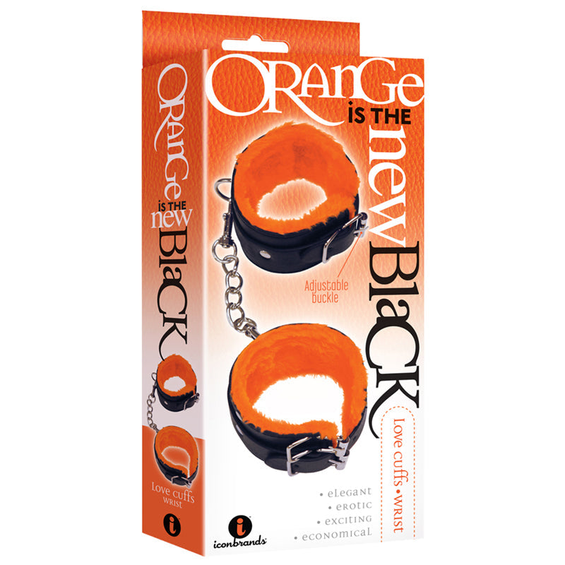 ICON BRANDS - THE 9'S, ORANGE IS THE NEW BLACK, LOVE CUFFS, WRIST FAUX LEATHER, BLACK WITH FURRY ORANGE LINING
