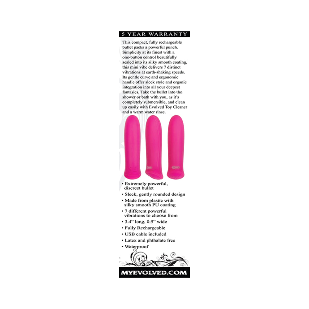 EVOLVED - PRETTY IN PINK RECHARGEABLE SILICONE BULLET VIBRATOR