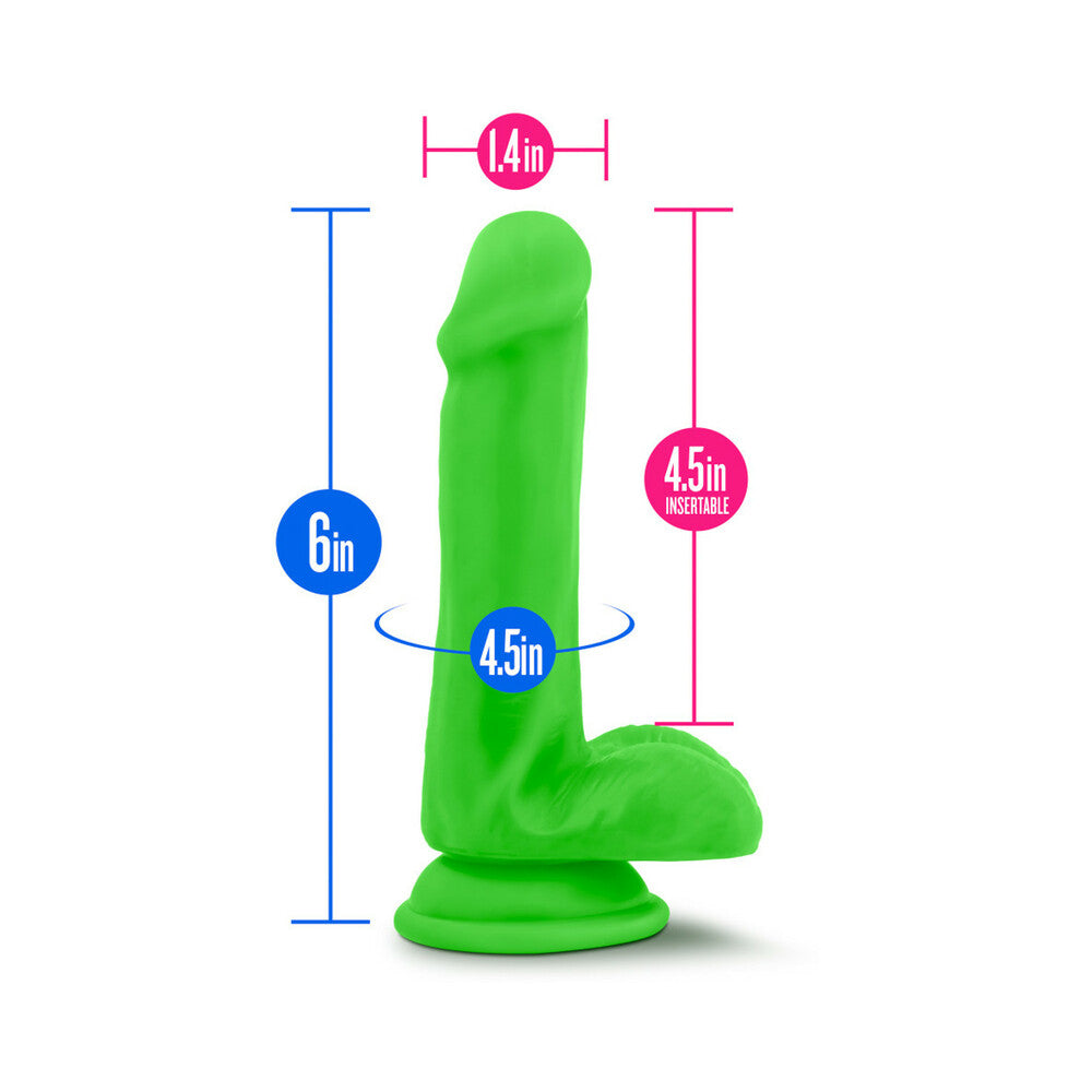 BLUSH - NEO 6 IN. DUAL DENSITY DILDO WITH BALLS NEON GREEN