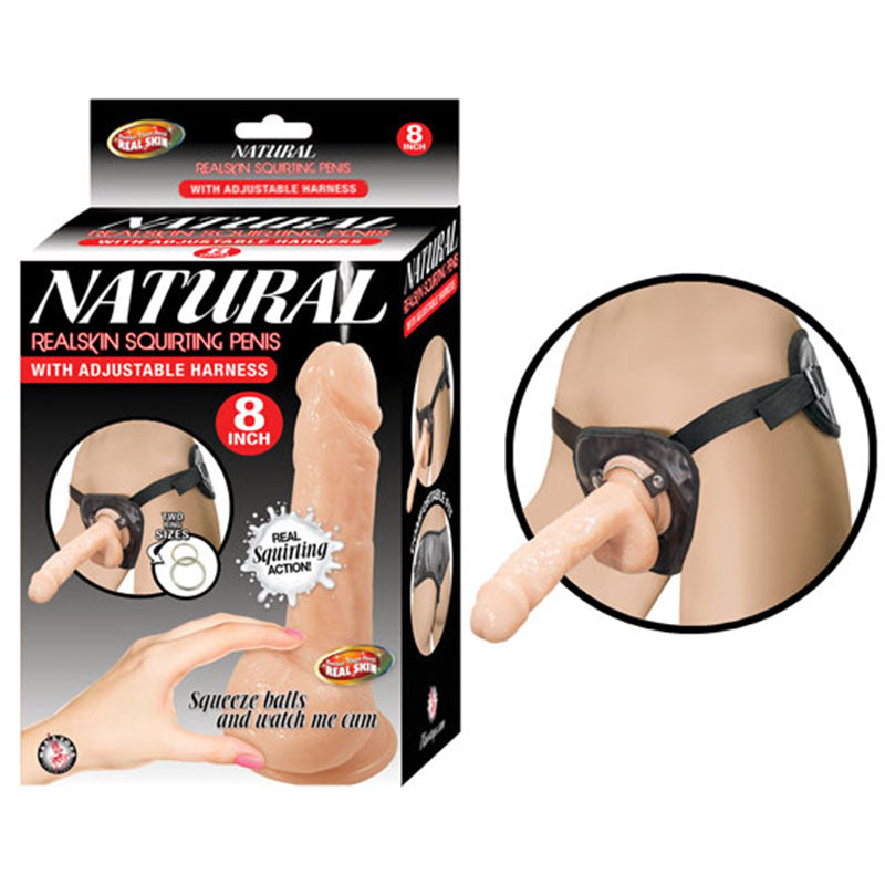 NASSTOYS - NATURAL REALSKIN SQUIRTING PENIS W/ADJUSTABLE HARNESS 8IN FLESH