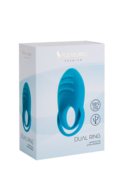 S PLEASURES PREMIUM LINE - DUAL COCK RING - TURQUOISE