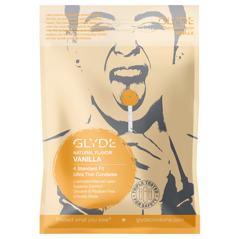 GLYDE - ULTRA NATURAL FLAVOR 4PK VANILLA CONDOMS