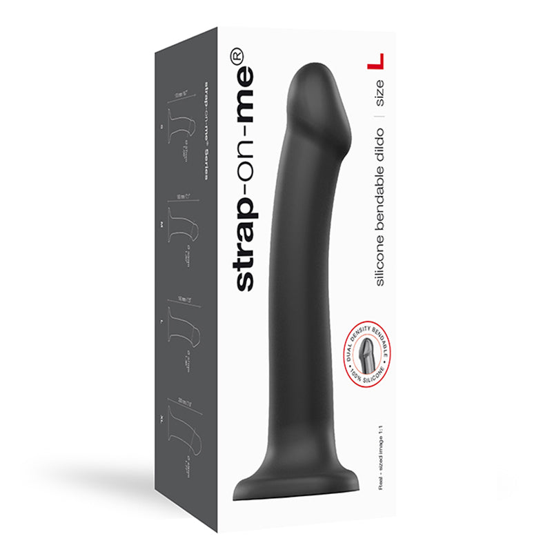 LOVELY PLANET - STRAP-ON BENDABLE DUAL-DENSITY SILICONE DILDO BLACK L
