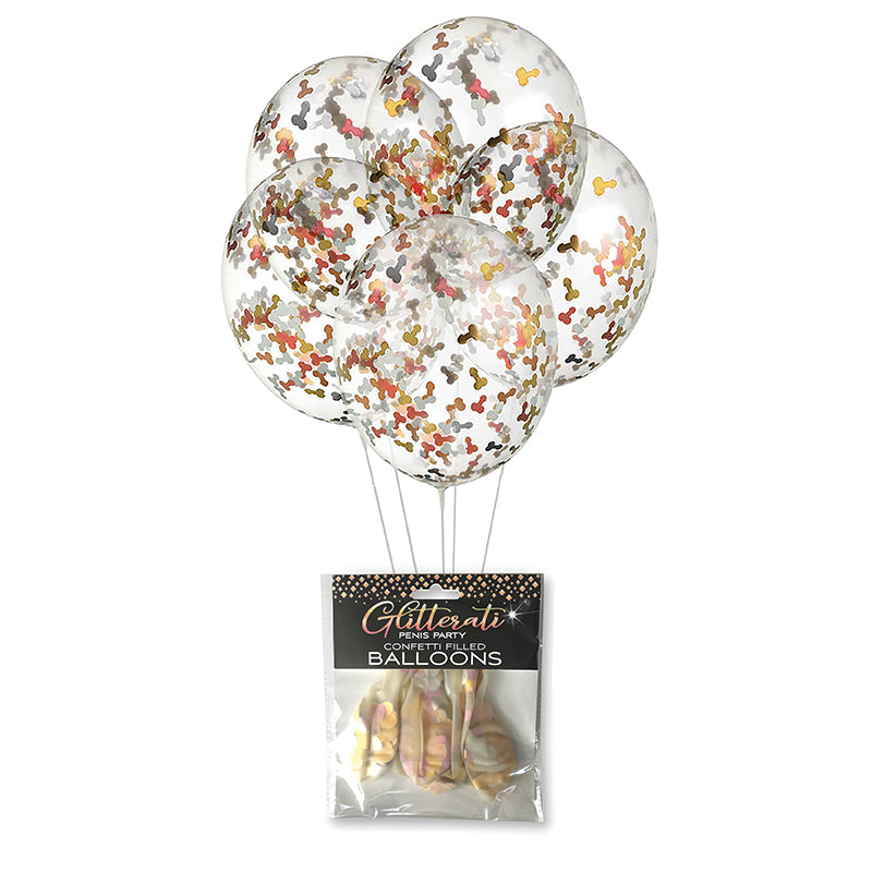 LITTLE GENIE - GLITTERATI PENIS PARTY CONFETTI FILLED BALLOONS 5-PACK