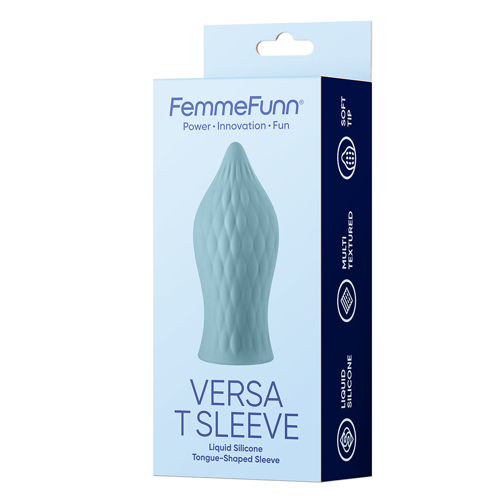 FEMMEFUNN - VERSA T SLEEVE TEXTURED SILICONE TONGUE-SHAPED BULLET SHEATH LIGHT BLUE
