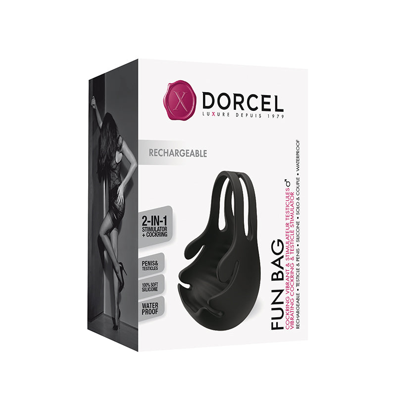 LOVELY PLANET - DORCEL FUN BAG RECHARGEABLE SILICONE VIBRATING COCKRING & TESTICLE STIMULATOR BLACK