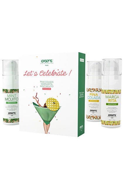 EXSENS - ÓLEOS DE MASSAGEM GOURMET DE EFEITO CALOR E VAMOS CELEBRAR! 3 X 30ML