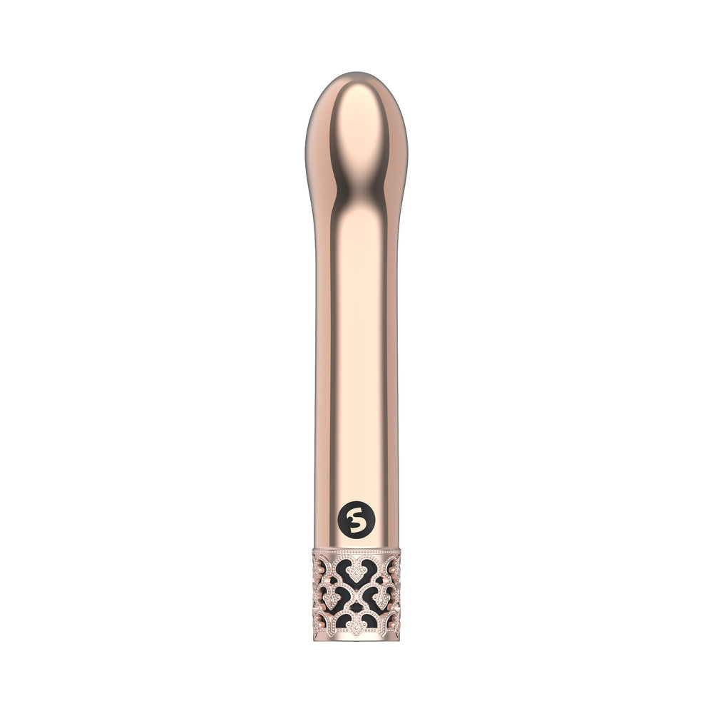 SHOTS - ROYAL GEMS JEWEL VIBRADOR CURVO RECARREGÁVEL TIPO BULLET EM ABS COR OURO ROSA