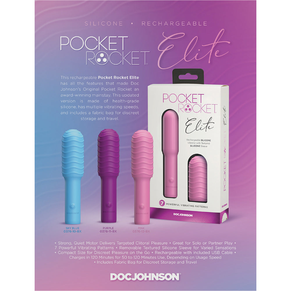 DOC JOHNSON - POCKET ROCKET ELITE BULA RECARREGÁVEL COM MANGA REMOVÍVEL ROXO