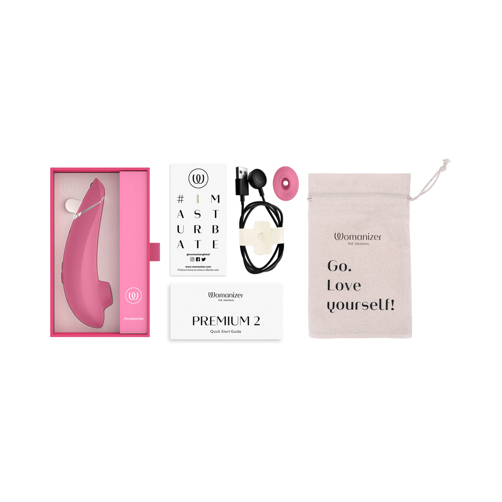 WOMANIZER - PREMIUM 2 RECARREGÁVEL EM SILICONE, ESTIMULADOR CLITORIANO DE PRAZER DE LUXO POR SUCÇÃO DE AR, FRAMBOESA