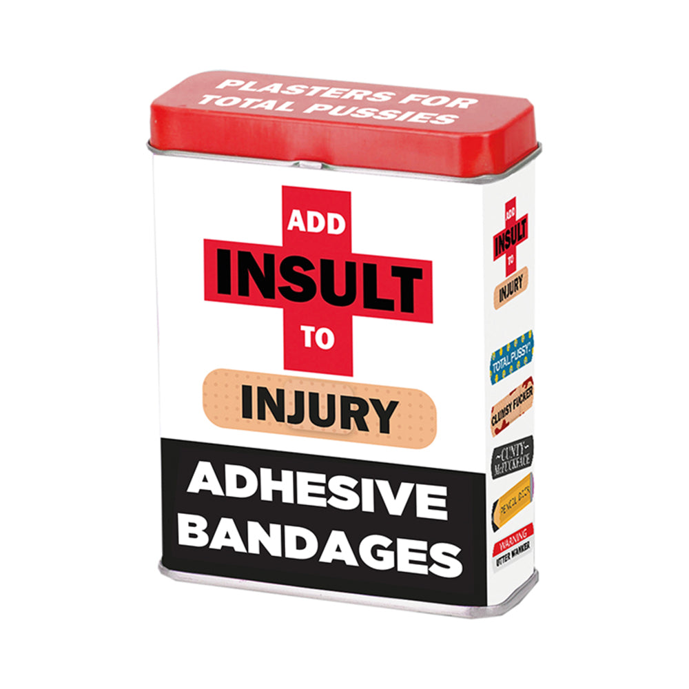 HOTT PRODUCTS - ADD INSULT TO INJURY BANDAGES WITH ASSORTED SAYINGS 12-PIECE DISPLAY