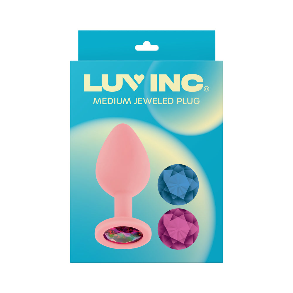 LUV INC. - LUV INC JP32 JEWELED MEDIUM SILICONE PLUG WITH 3-PIECE INTERCHANGEABLE GEMS PINK