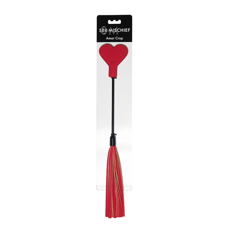 SPORTSHEETS - SEX & MISCHIEF LOVE CROP HEART-SHAPED DUAL-ENDED FLOGGER RED