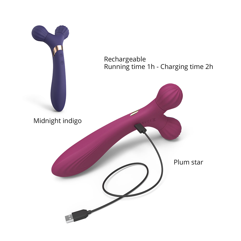LOVELY PLANET - MASSAJADOR CORPORAL E VIBRADOR DE SILICONE RECARREGÁVEL DE PONTA DUPLA FIREBALL PLUM STAR