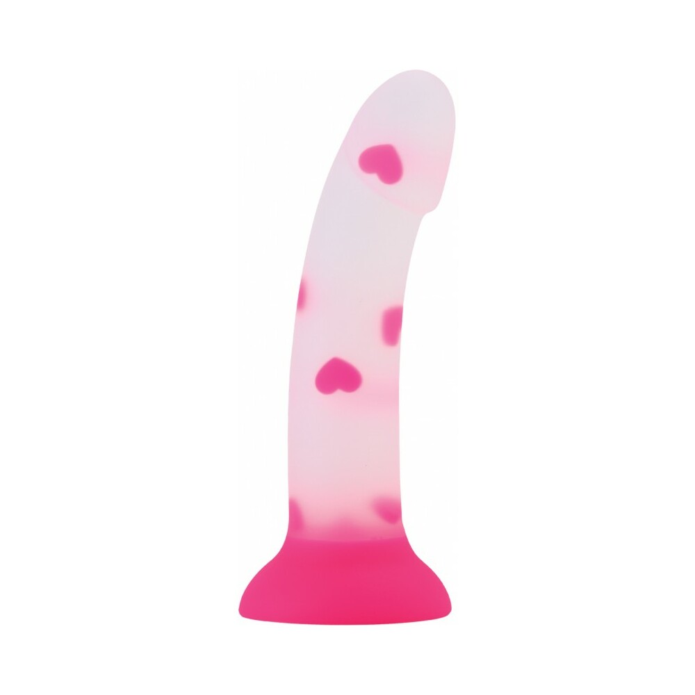 HOTT PRODUCTS - DILDO FLEXÍVEL SWEET SEX SWEETHEART 7 POL. SILICONE COM ESTAMPADO DE CORAÇÕES ROSA
