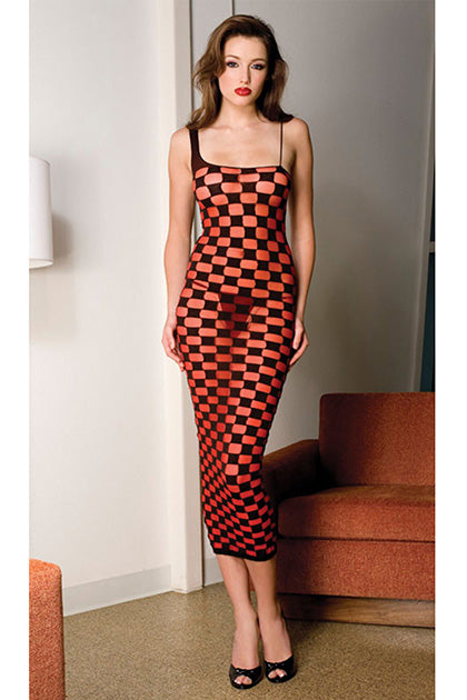 MUSIC LEGS - VESTIDO ROJO C/CUADROS NEGROS