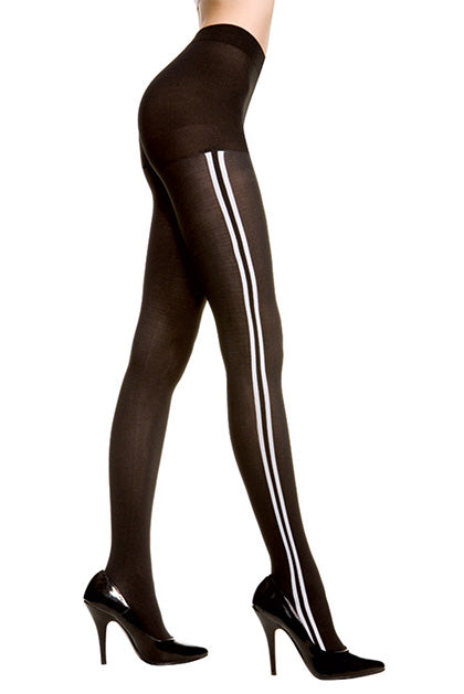 MUSIC LEGS - MEDIAS NEGRAS OPACAS C/RAYAS BLANCAS *