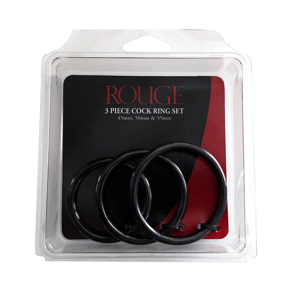 ROUGE GARMENTS - ROUGE STAINLESS STEEL 3 PIECE COCK RING SET (45/50/55MM) BLACK