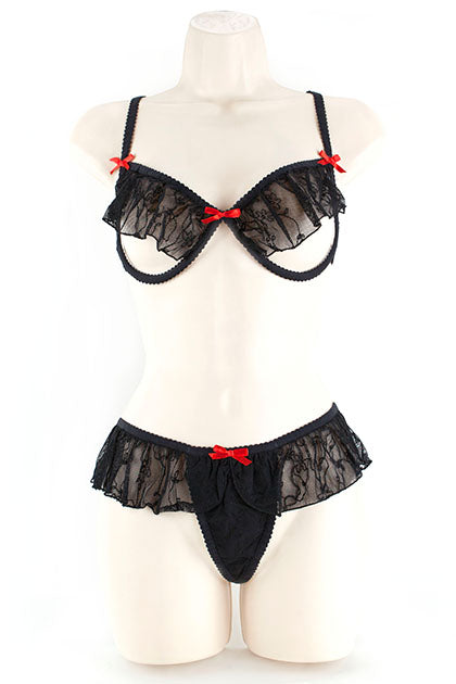 EXPOSED - UNDERWIRE BRA & G-LACE BLACK 2XL