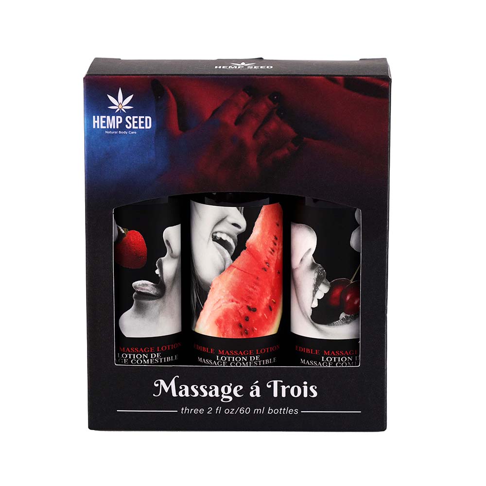 EARTHLY BODY - MASSAGE-A-TROIS EDIBLE MASSAGE LOTION 3-PIECE GIFT SET BOX 2 OZ.