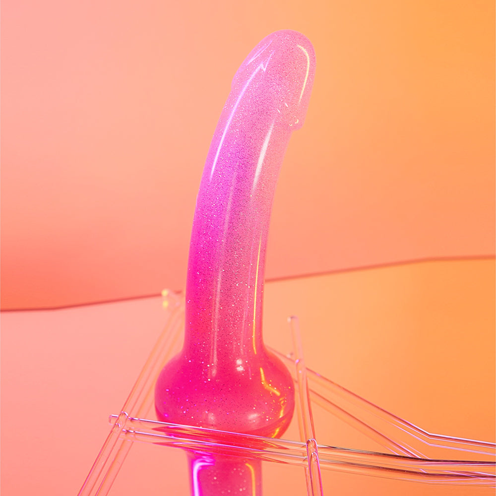 LOVELY PLANET - LOVE TO LOVE DILDOLLS SUNRISE 6 IN. SILICONE DILDO WITH MULTICOLOR STAR GLITTER PINK/PURPLE