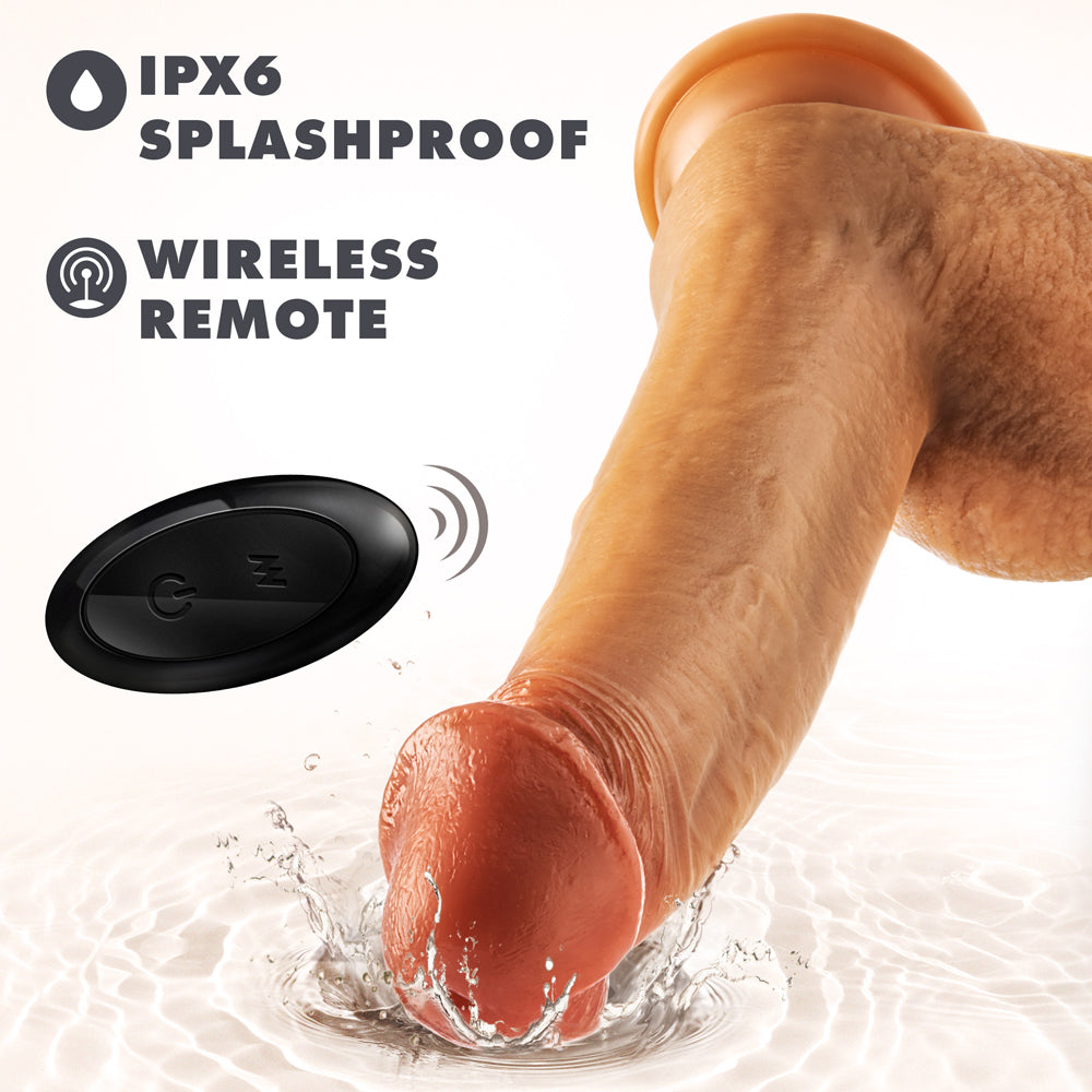 BLUSH - DR. SKIN SILICONE DR. PHILLIPS 8.5 POL. DILDO COM MOVIMENTOS DE PENETRAÇÃO, ROTAÇÃO E VIBRAÇÃO COM CONTROLO REMOTO COR TAN