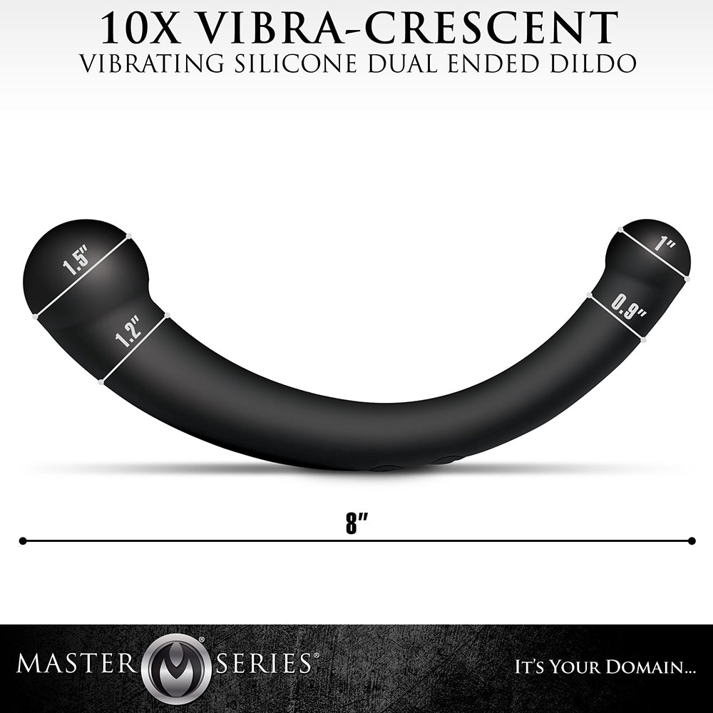 XR BRANDS - MASTER SERIES 10X VIBRA-CRESCENT DILDO VIBRATÓRIO DE SILICONE COM DUPLA EXTREMIDADE PRETO