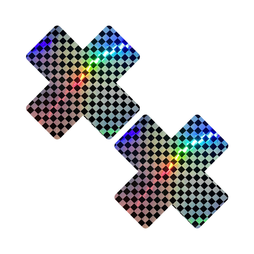 NEVA NUDE - TALLADEGA TRIPPIN' SUPER HOLOGRAPHIC CHECKERED X NIPPLE PASTIES
