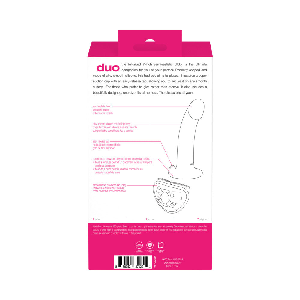 VEDO - DUO SILICONE DILDO (NON-VIBRATING) WITH HARNESS PINK/PURPLE