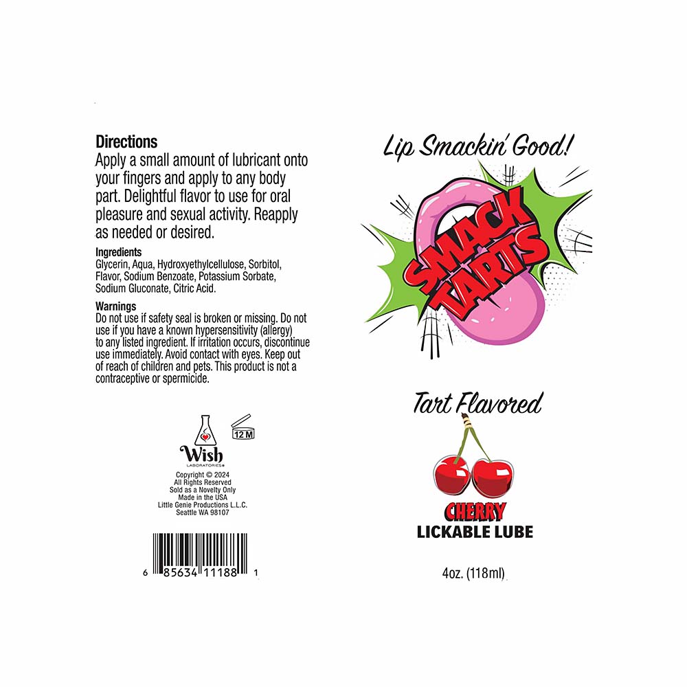 LITTLE GENIE - SMACK TARTS LICKABLE SOUR CHERRY LUBE 4 OZ.