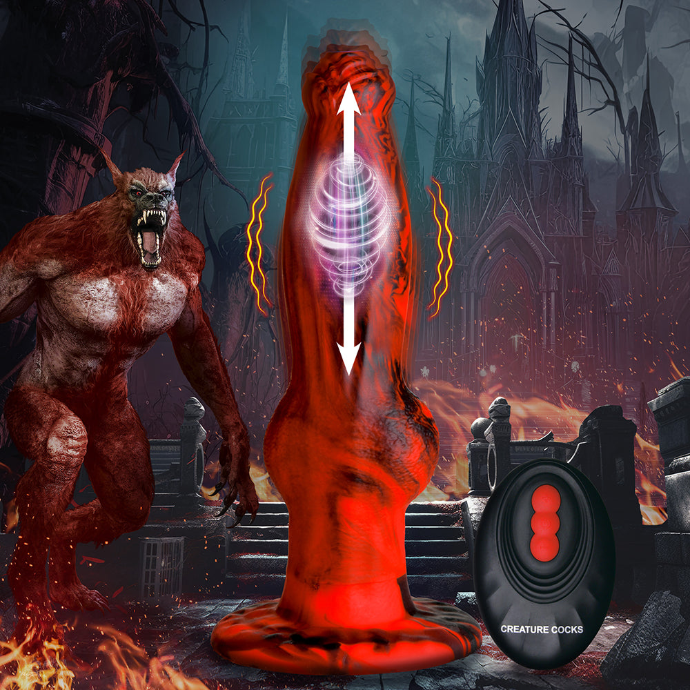XR BRANDS - CREATURE COCKS HELL WOLF THRUSTING & VIBRATING SILICONE DILDO