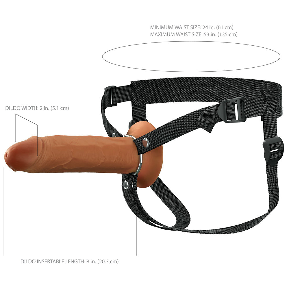 PIPEDREAM - FANTASY X-TENSIONS ELITE HOLLOW SILICONE STRAP-ON 8 IN. BROWN