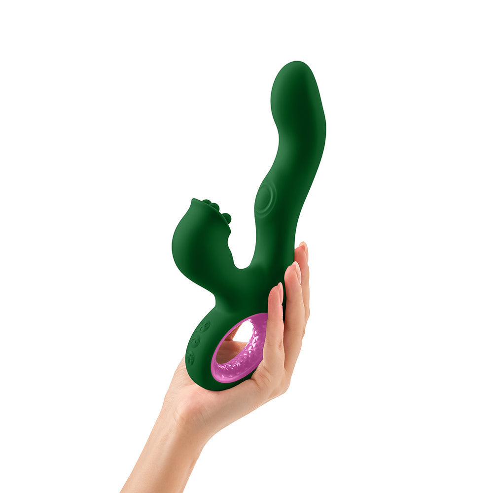 FEMMEFUNN - PALLINA TRIPLE ACTION THUMPING RABBIT VIBRATOR DARK GREEN