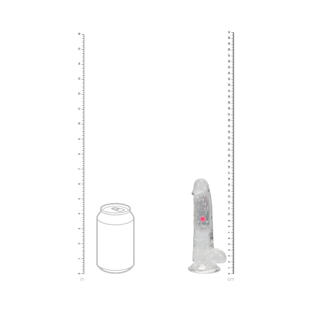 SHOTS - REALROCK WIRELESS RECHARGEABLE REMOTE-CONTROLLED LED VIBRATING 6-INCH DILDO WITH BALLS, CLEAR
