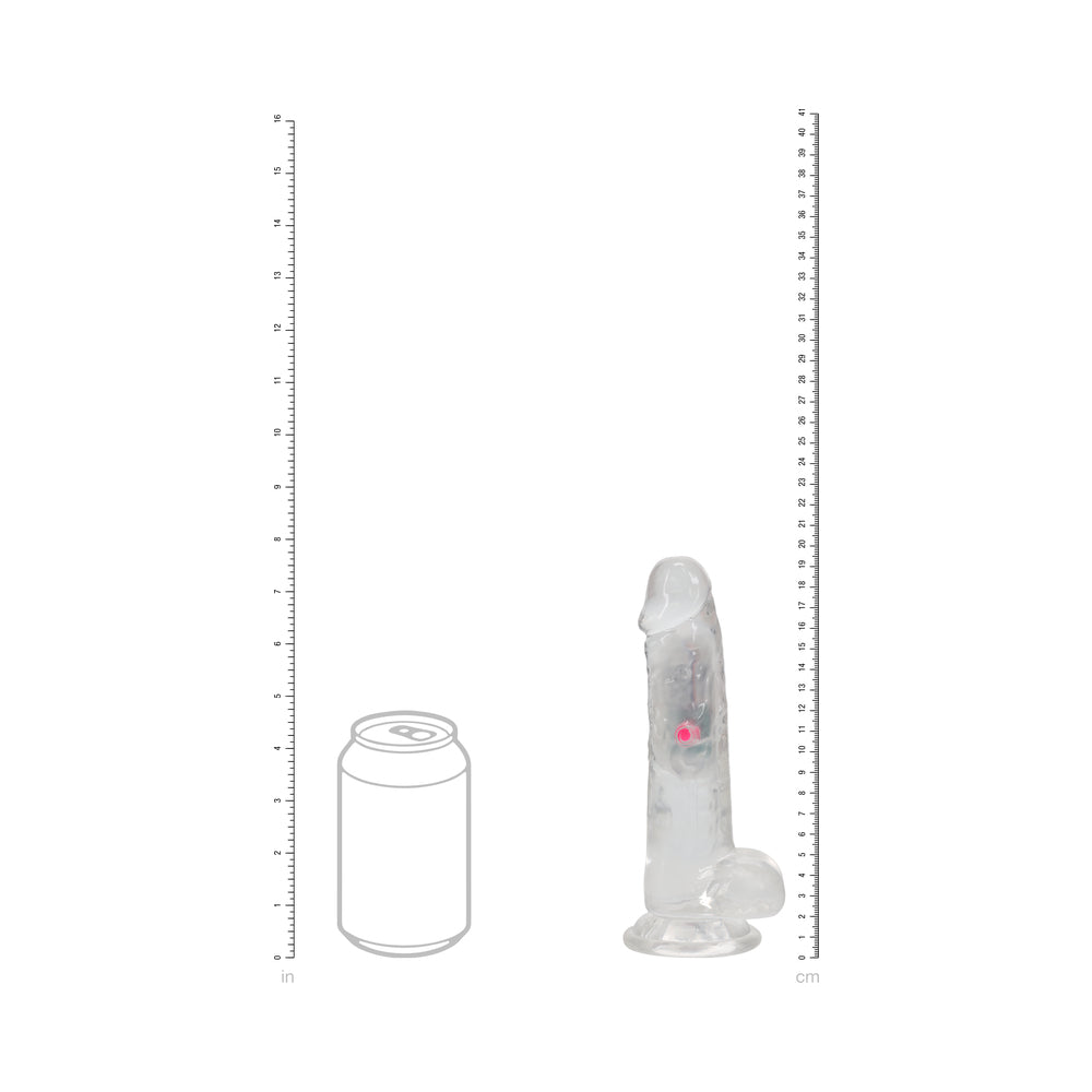 SHOTS - REALROCK WIRELESS RECHARGEABLE REMOTE CONTROL LED VIBRATING 7 IN. DILDO WITH BALLS CLEAR