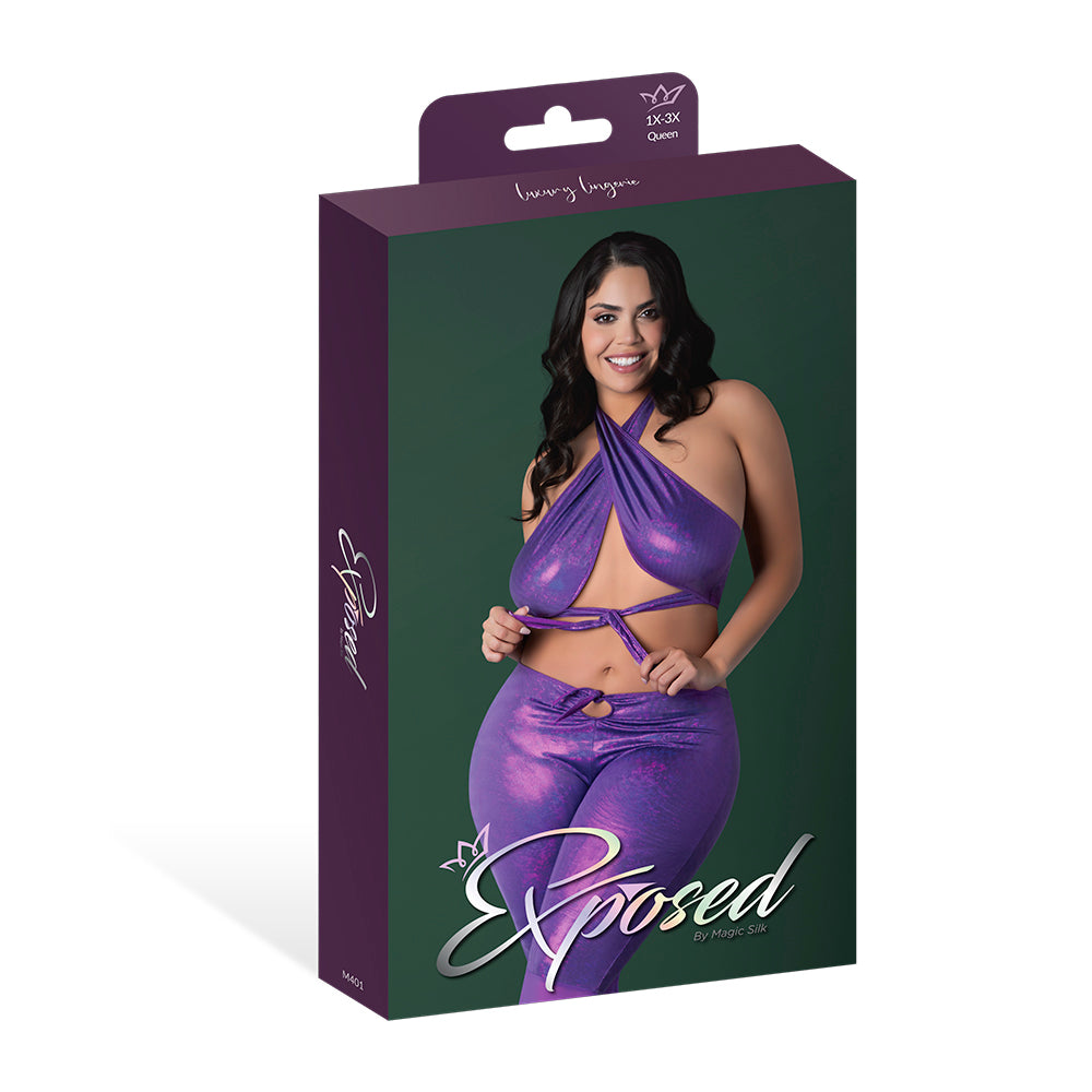 MAGIC SILK - CONJUNTO DE TOP HALTER E CALÇAS FLAIR GLIMMER WRAP DISCO