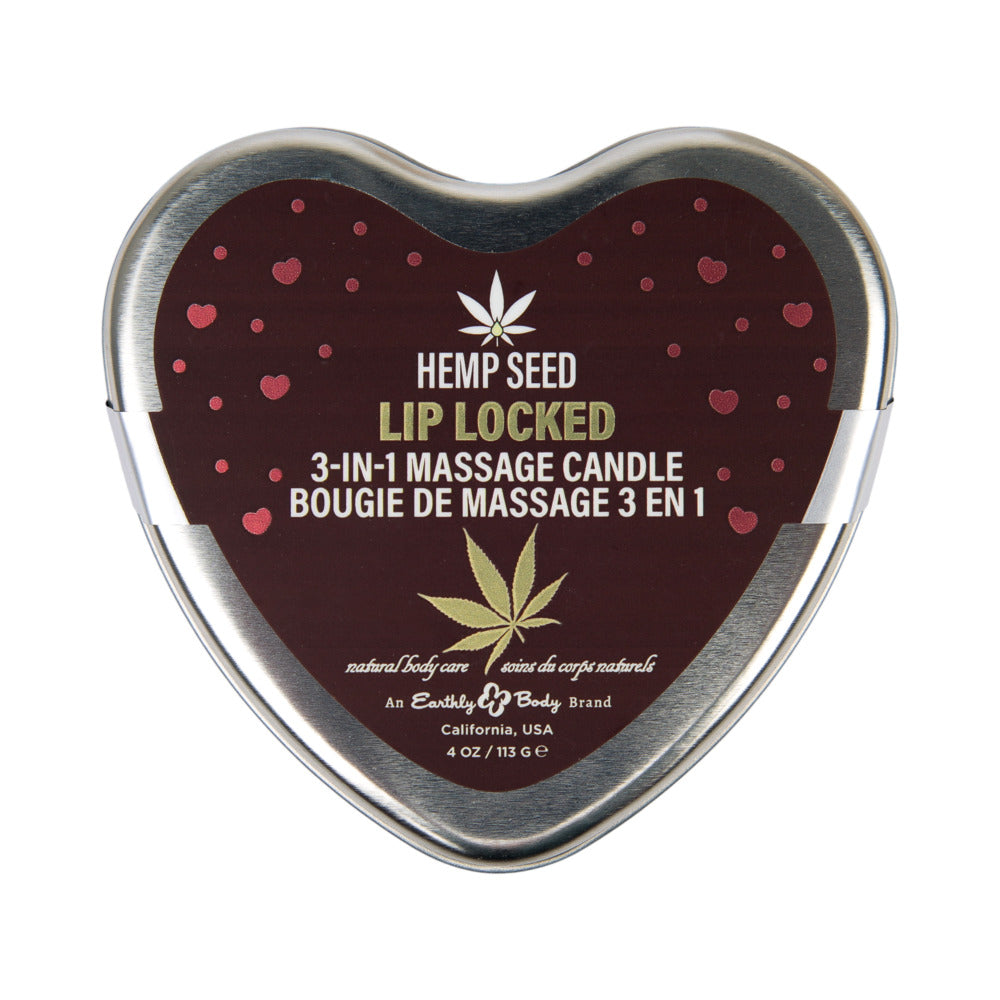 EARTHLY BODY - HEMP SEED 3-IN-1 VALENTINE HEART MASSAGE CANDLE LIP LOCKED 4.7 OZ.