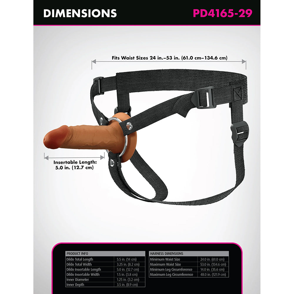 PIPEDREAM - FANTASY X-TENSIONS ELITE SILICONE HOLLOW STRAP-ON DUAL DENSITY 5 IN. BROWN