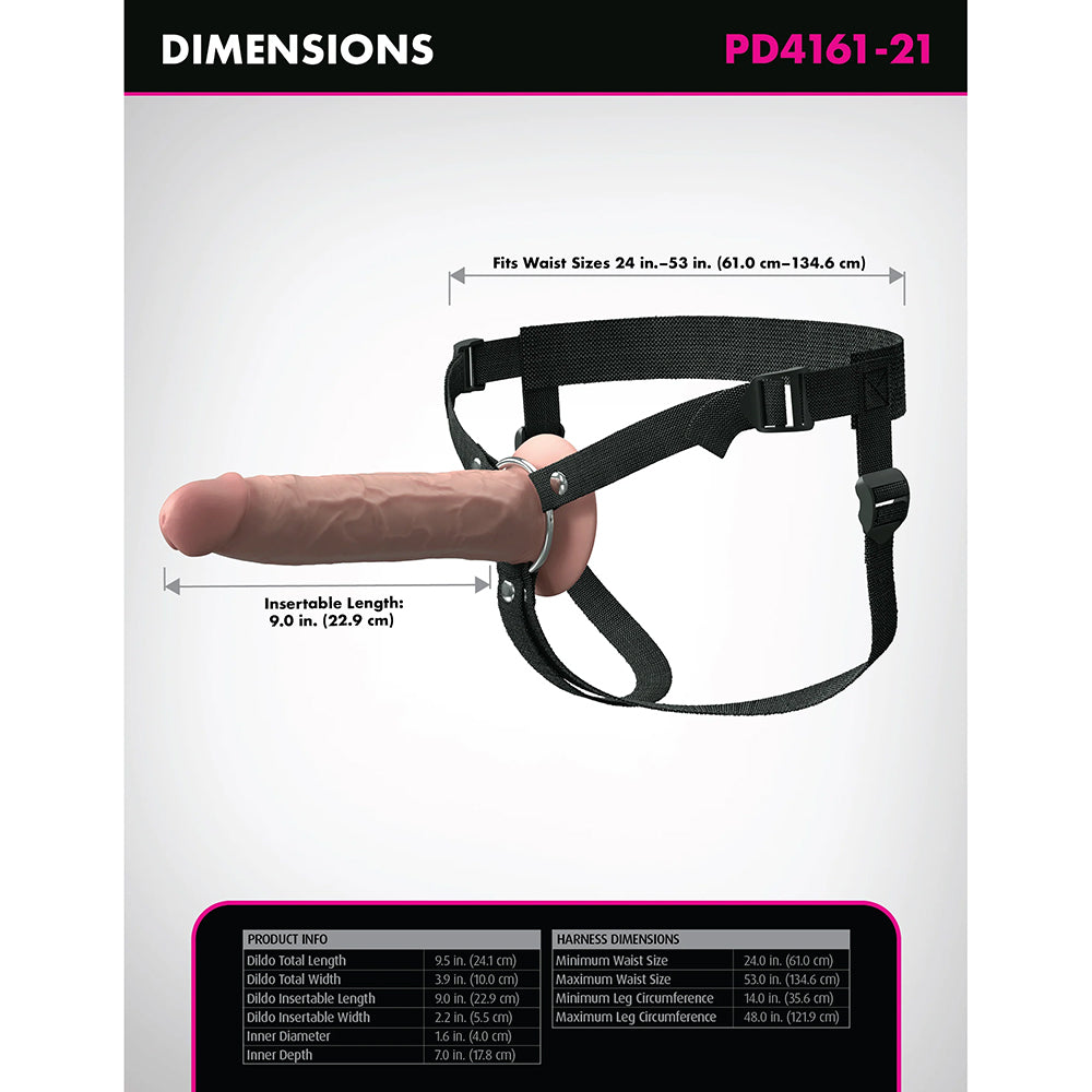 PIPEDREAM - FANTASY X-TENSIONS ELITE SILICONE HOLLOW STRAP-ON DUAL DENSITY 9 IN. LIGHT