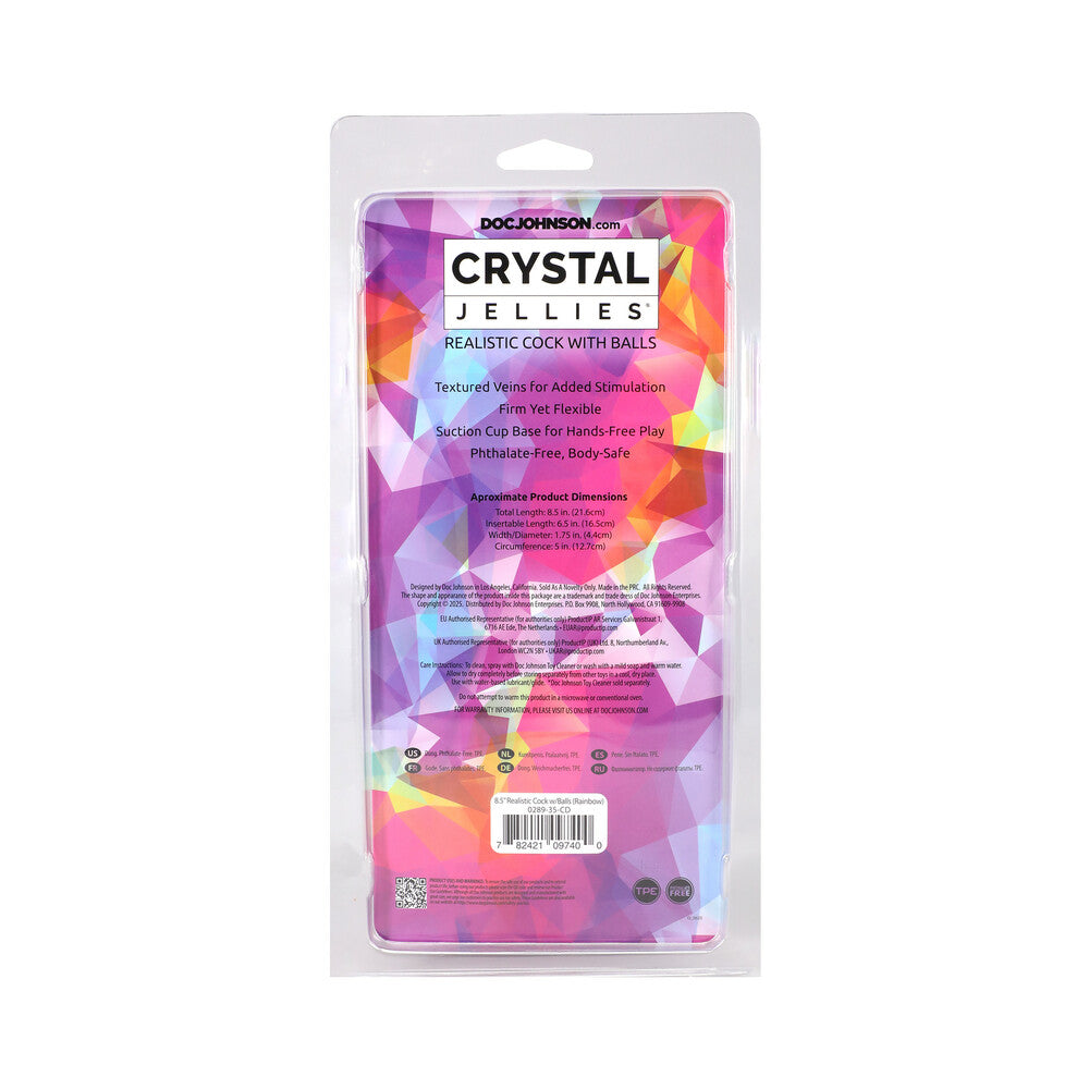 DOC JOHNSON - CRYSTAL JELLIES 8.5 IN. REALISTIC COCK WITH BALLS RAINBOW