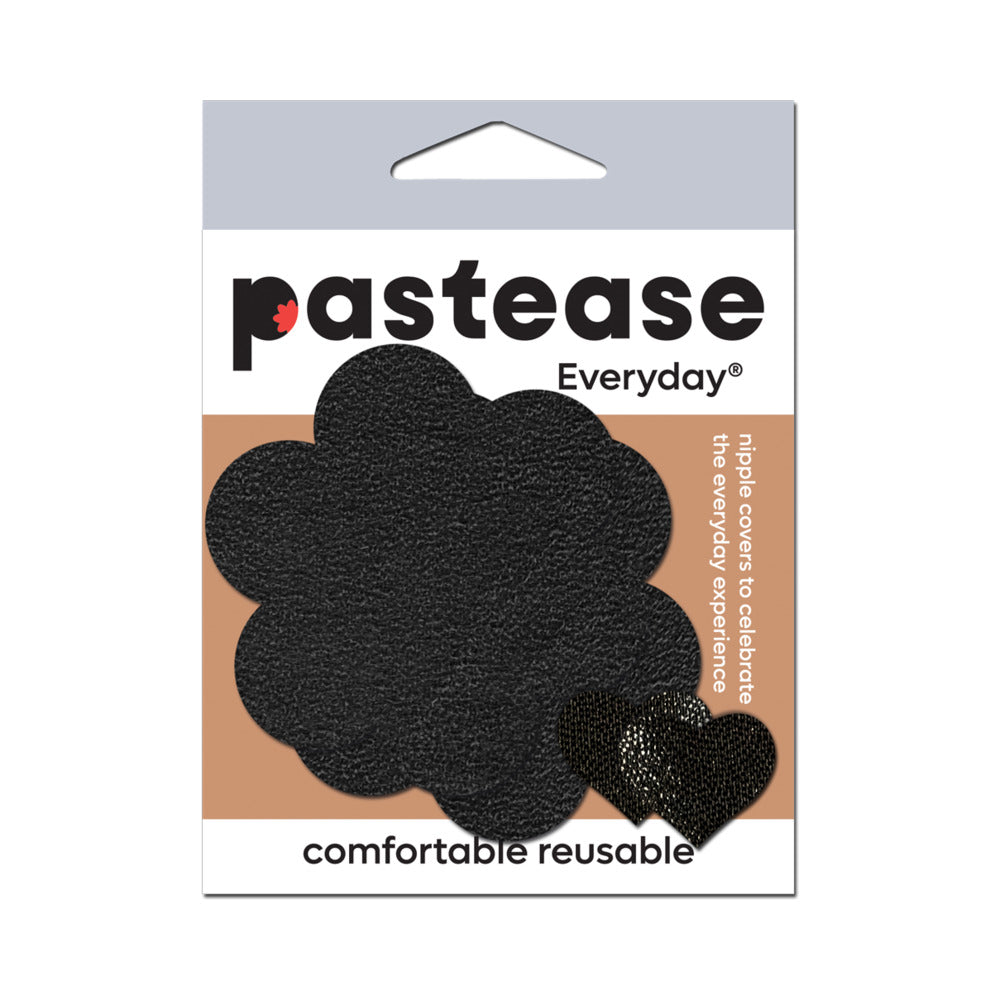 PASTEASE - COBRE-MAMILOS EM FORMA DE FLOR, EM CAMURÇA VEGANA PRETA MATE, REUTILIZÁVEIS PARA USO DIÁRIO ONYX