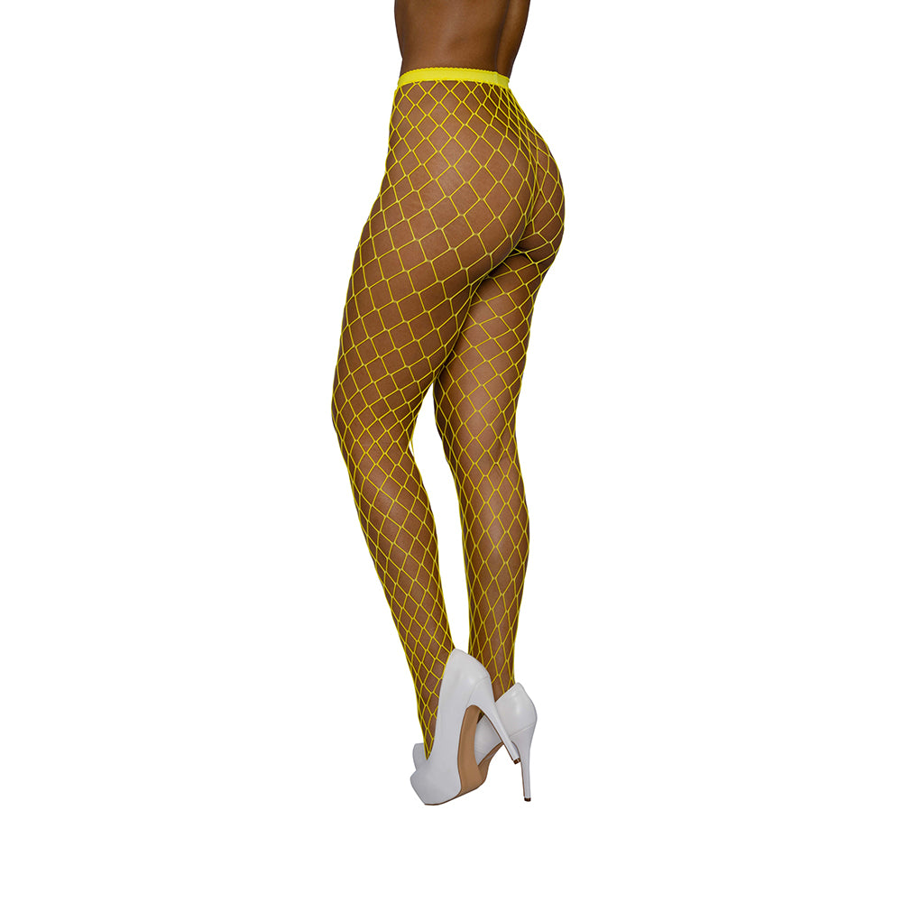 DREAMGIRL - HIGH-WAIST FISHNET PANTYHOSE YELLOW O/S