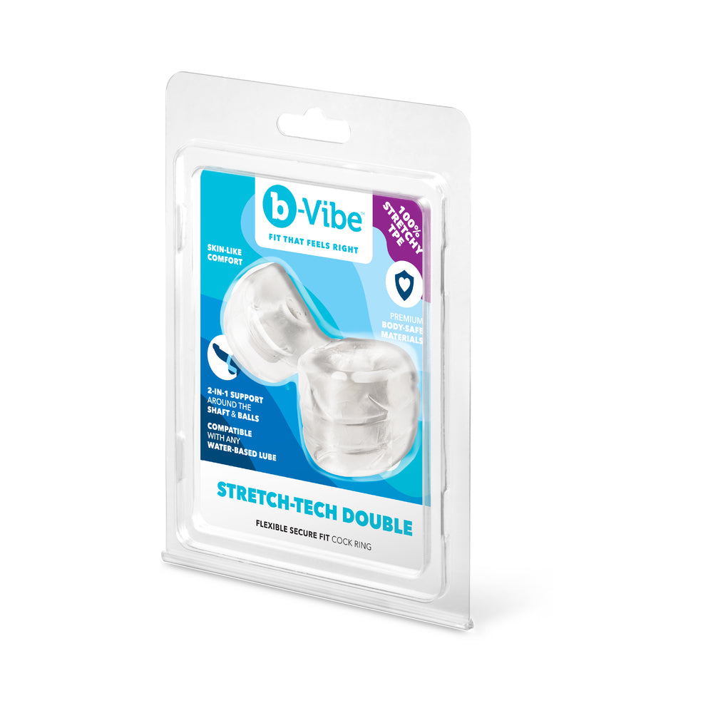 B-VIBE - STRECH-TECH DOUBLE BARREL ULTRA ELÁSTICO ANEL EM C E ALONGADOR DE TESTÍCULOS