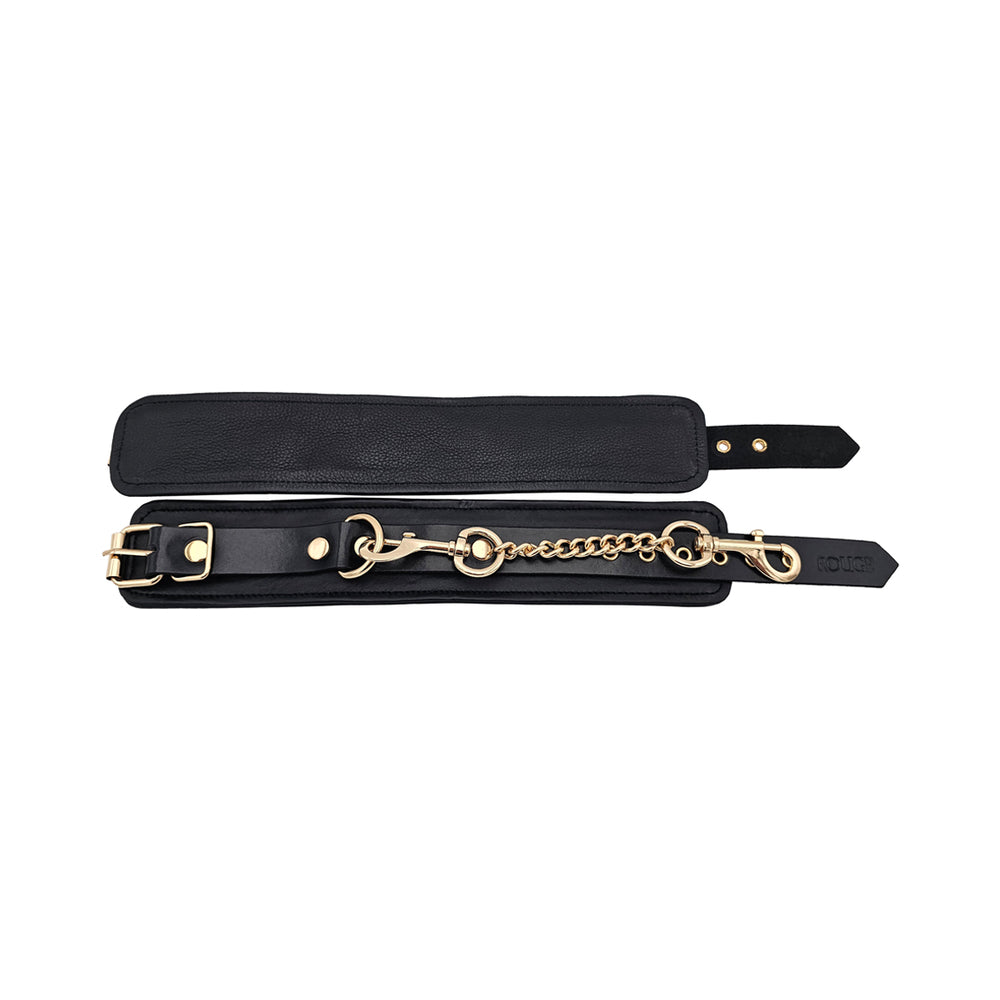 ROUGE GARMENTS - ROUGE LEATHER PLAIN ANKLE CUFFS BLACK WITH GOLD ACCESSORIES